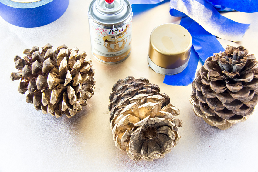 pine cone color blocked with gold paint