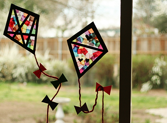 Tissue paper stained glass kites