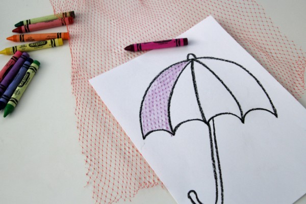 Umbrella Drawing with Crayon Rubbing Textures