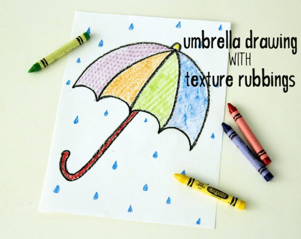 Umbrella Drawing with Texture Rubbings