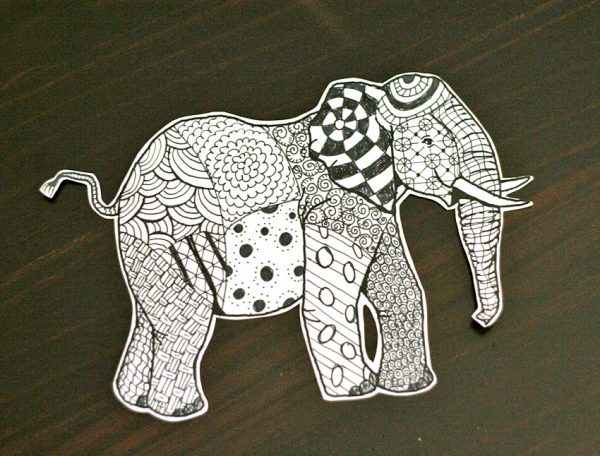 Zentangle elephant project for kids