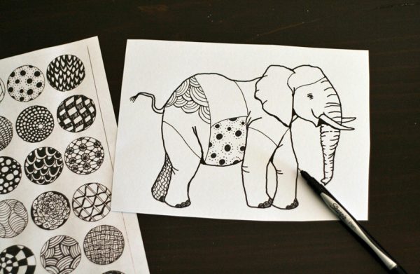 Zentangle elephant drawing