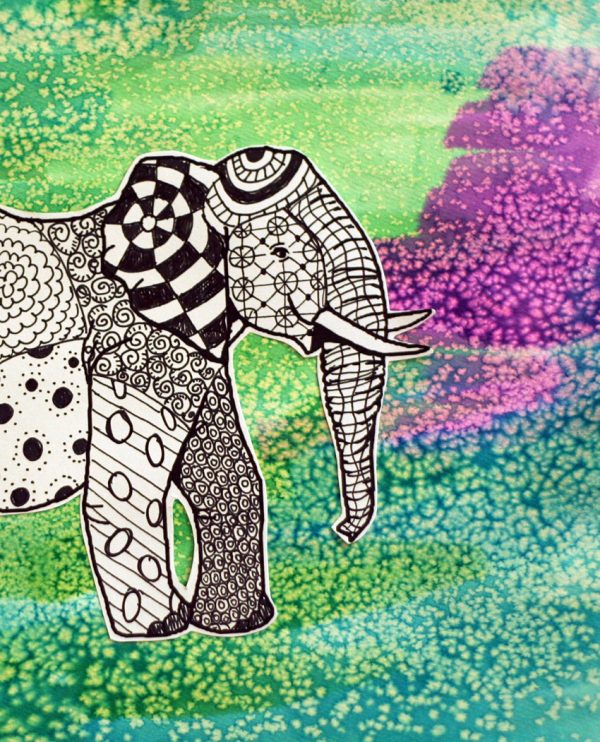 Zentangle elephant & watercolor background